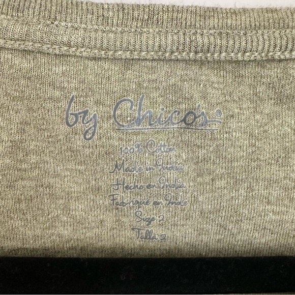 Chico’s Women’s Green Cotton Scoop Neck Elbow Sleeve Tee Sz 2, 12-14, L GUC - Picture 3 of 6